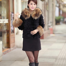 Load image into Gallery viewer, Women&#39;s Warm Winter Coat Real Rabbit Fur Coat Raccoondog Fur Collar &amp; Sleeve-cuff with Hood Overcoat Jacket Waistcoat 6colors Short Version FS010129S