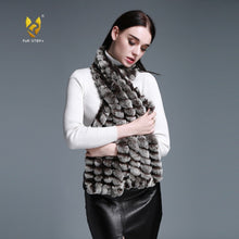 Load image into Gallery viewer, FUR STORY Real Rex Rabbit Fur knitting Scarf Neck Warmer Scarves Shawl Poncho Stole luxury fur scarf lady scarf 050102