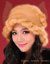 Load image into Gallery viewer, Womens Beanies Knitted Real Mink Fur Hat Cloche Hat Fedoras 13613