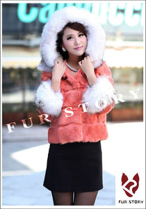 Women's Warm Winter Coat Real Rabbit Fur Coat Raccoondog Fur Collar & Sleeve-cuff with Hood Overcoat Jacket Waistcoat 6colors Short Version FS010129S