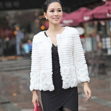 Load image into Gallery viewer, Women Genuine Rabbit Fur Coat Flower Decoration Overcoat Jacket 010131