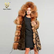 Load image into Gallery viewer, Fur Story FS18113 Women&#39;s Genuine Rabbit Fur Lining Big Hood Jacket Fur Cuffs and Placket Women Parka