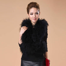 Load image into Gallery viewer, Genuine Tight Knitted Rabbit Fur Vest with Big Mongolia Lamb Fur Collar