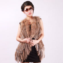Load image into Gallery viewer, Women&#39;s Real Rabbit Fur Vest with Raccoon Collar Long Tassel Knitted Fur Vest Female