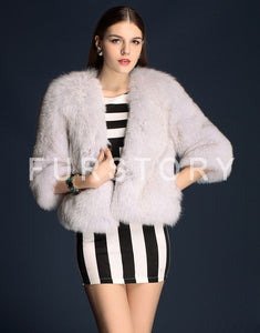 Winter Women's Real Fox Fur Coat Three Quarter Sleeve Furry Jackets