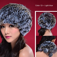 Load image into Gallery viewer, Real Rex Rabbit Fur Hat Double-use Scarf  Cap Fox Fur Decoration Pompom 14604