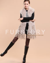 Load image into Gallery viewer, Natural Knitted Rabbit Fur Vestmongolian Lamb Fur Collar Long Vest