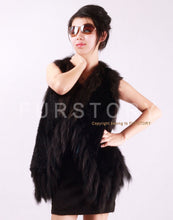 Load image into Gallery viewer, Women&#39;s Real Rabbit Fur Vest with Raccoon Collar Long Tassel Knitted Fur Vest Female