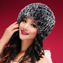 Load image into Gallery viewer, Women Knitted Real REX Rabbit Fur Hat Skullies Beanie Headgear 060108