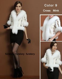 Natural Mink Coat Female with Big Fox Fur Collar Winter Jacket Women 15116