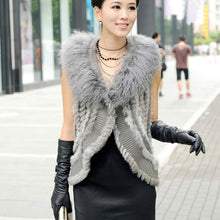 Load image into Gallery viewer, Natural Rabbit Fur Vest with Lamb Wool Fur Collar Hand Knit Vest Coat Jacket Shawl 6colors