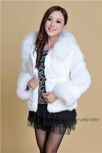 Winter Coat Real Rabbit Fur Coats for Women Fox Fur Collar  13062