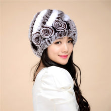 Load image into Gallery viewer, Women&#39;s Winter Hat Knitted Real REX Rabbit Fur Hat Top Quality Beanie Hat 14602