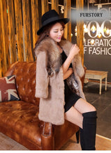 Load image into Gallery viewer, Natural Rabbit Fur Coat Jacket Real Raccoon Dog Fur Collar Trim Thick Jacket