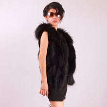 Load image into Gallery viewer, Women&#39;s Short Real Rabbit Fur Vest with Fur Hood Raccoon Fur Hood Trim and Placket Hand Knitted