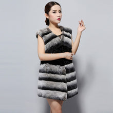 Load image into Gallery viewer, Natural Rex Rabbit Fur Vest Fashion Warmer Outerwear Sleeveless Women Long Coat
