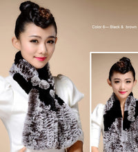 Load image into Gallery viewer, Real REX Rabbit Fur Scarf Flower Decoration Wrap Cape Shawl Neck Warmer Various Colors Soft Fur FS14507