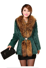 Load image into Gallery viewer, Natural Rabbit Fur Coat Supper Big Raccoon Fur Collar Women Overcoat