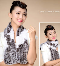 Load image into Gallery viewer, Real REX Rabbit Fur Scarf Flower Decoration Wrap Cape Shawl Neck Warmer Various Colors Soft Fur FS14507