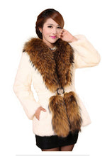 Load image into Gallery viewer, Natural Rabbit Fur Coat Supper Big Raccoon Fur Collar Women Overcoat