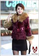 Load image into Gallery viewer, Women&#39;s Warm Winter Coat Real Rabbit Fur Coat Raccoondog Fur Collar &amp; Sleeve-cuff with Hood Overcoat Jacket Waistcoat 6colors Short Version FS010129S