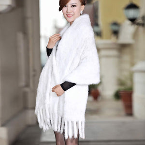 Handmade Knitted Mink Fur Scarf Women Real Mink Shawl Natural Color Fur Scarves 15702