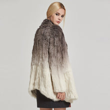 Load image into Gallery viewer, Women&#39;s Knit Real Rabbit Fur Coat Slit Jacket Winter Warm Coat Gradient 17140