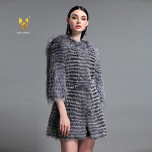 Load image into Gallery viewer, Women&#39;s Genuine Fox Fur Coat Women Stripe Outerwear 151213