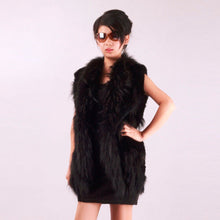 Load image into Gallery viewer, Women&#39; S Long Real Rabbit Fur Vest Raccoon Fur Collar and Placket Tassel Decoration