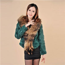 Load image into Gallery viewer, Rabbit Fur Coat Women&#39;s with Big Raccoon Fur Collar Real Natural Fur Coats Female