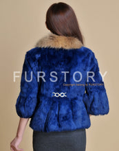 Load image into Gallery viewer, Real Rabbit Fur Coat Raccoondog Fur Collar with Hood Overcoat Jacket Waistcoat 7colors Short Version FS13073