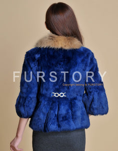 Real Rabbit Fur Coat Raccoondog Fur Collar with Hood Overcoat Jacket Waistcoat 7colors Short Version FS13073