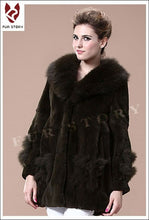 Load image into Gallery viewer, Coats for Women REX Rabbit Fur Coat Fox Fur Collar Jacket Overcoat 010105