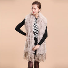 Load image into Gallery viewer, Natural Knitted Rabbit Fur Vestmongolian Lamb Fur Collar Long Vest