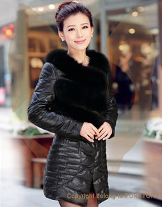 Genuine Leather Women's Winter Down Coat Real Fox Fur Collar Decoration Female Outwear