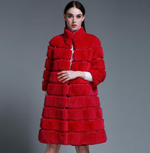 Load image into Gallery viewer, Natural Rex Rabbit Coat Women Grace Long Overcoat Jacket Winter Outerwear