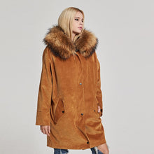 Load image into Gallery viewer, FS17147 Women spring winter Parka Fashion Coat with Real Rabbit Fur inside Warm Jacket with Real fur Hood Fur Story