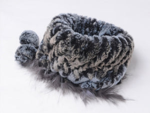 Real Rex Rabbit Fur Hat Double-use Scarf  Cap Fox Fur Decoration Pompom 14604