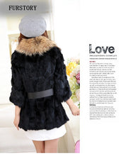 Load image into Gallery viewer, Natural Rabbit Fur Coat Jacket Thick Jacket Winter Long Overcoat