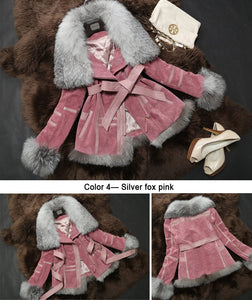 Genuine Leather Coat Full Pelt Fox Fur Collar Collar and Sleeve Cuff Jacket