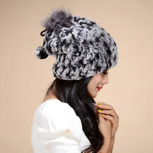 Load image into Gallery viewer, Real Rex Rabbit Fur Hat Double-use Scarf  Cap Fox Fur Decoration Pompom 14604