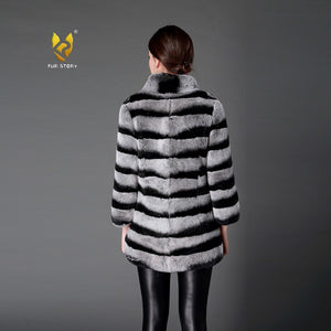 Women's Genuine Rabbit Fur Coat Women Half Sleeve Chinchilla Color Femal Overcoat