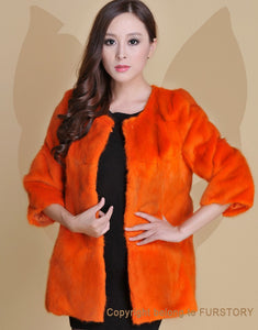 Women's Natural Fur Coat Long Version Light Camel Full Pelt Real Fur Coat Female
