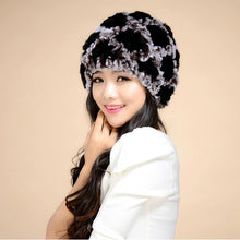 Load image into Gallery viewer, Real Rex Rabbit Fur Hat Thick Wool Beanie Hat Cap Ladies&#39; Headgear 13606