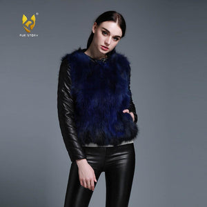 Winter Women's Raccoon fur Jacket with Genuine Sheep leather Sleeve 151220