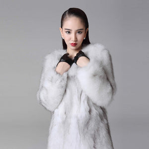 Women's Real Fox Fur Coat Long Sleeve Natural Color Fur Overcoat Women