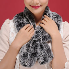 Load image into Gallery viewer, Real REX rabbit fur scarf rex fur flower wrap cape shawl neck warmer Silvery Borwn Natural Fur Scarves Fur Story FS13513