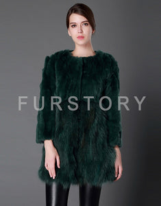 Women's Real Fur Coat Rabbit Fur Coats with Raccoon Hem Jacket
