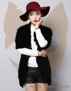 Women's Long Knitted Natural Rabbit  Fur Cardigan Fashion Casual Real Fur Coat