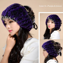 Load image into Gallery viewer, Real Rex Rabbit Fur Hat Double-use Scarf  Cap Fox Fur Decoration Pompom 14604